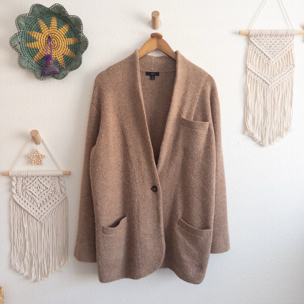 J. Crew Tan Camel Academia Preppy Heavy Knit Wool Alpaca Cardigan Size Medium